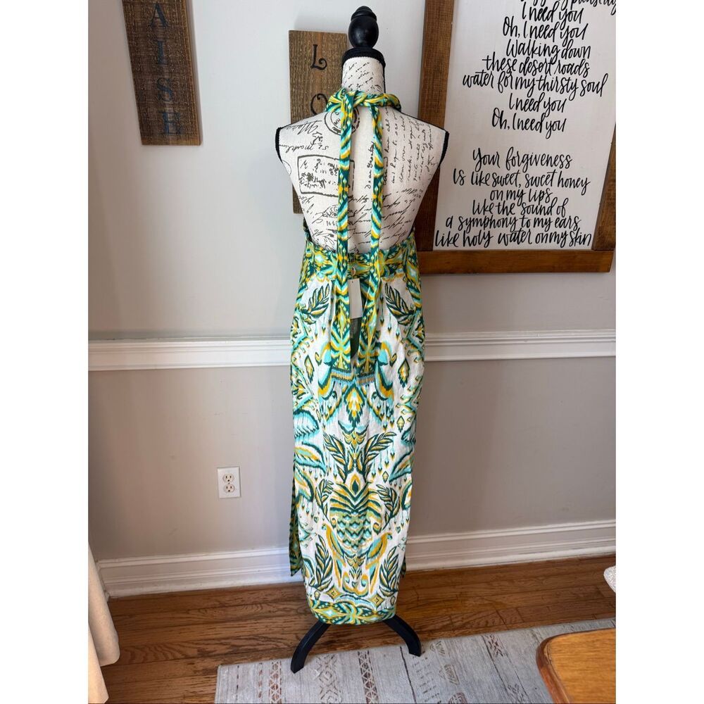 NWT Farm Rio Women's Linen Tropical Tapestry Halter Maxi Dress Off-White Medium - Picture 5 of 11